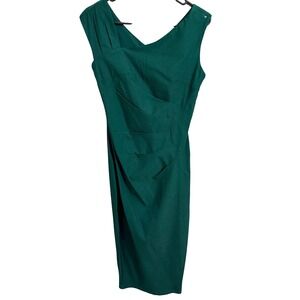MUXXN‎ Women's Emerald Green V Neck Ruched Sheath Midi Dress Size M